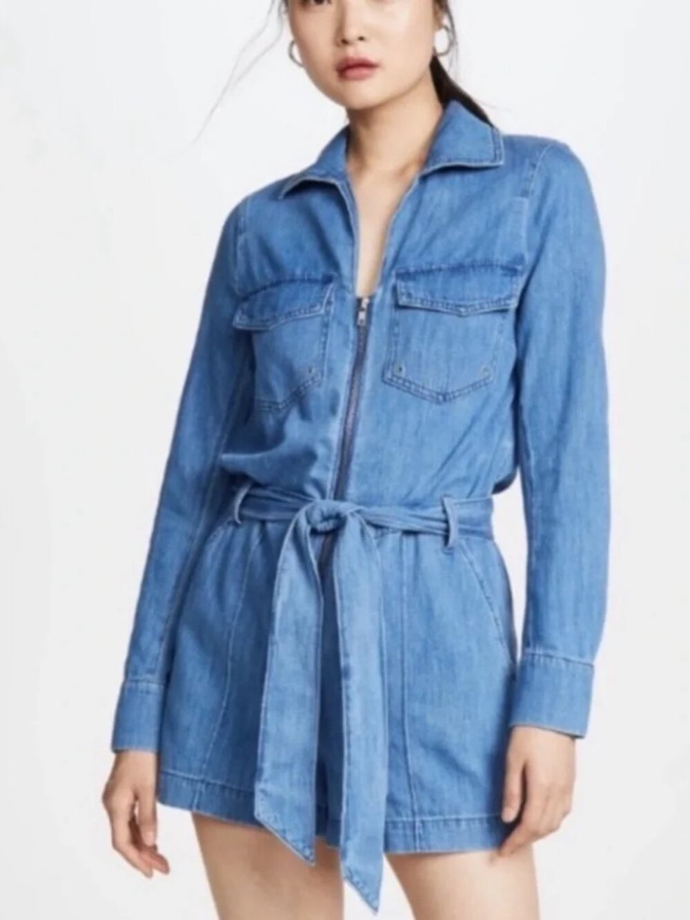 Veronica Beard Keenan Utility Chambray Romper Size L